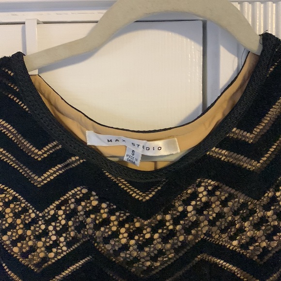 Max Studio Black & Beige Zigzag fringed dress size Small - Picture 3 of 4